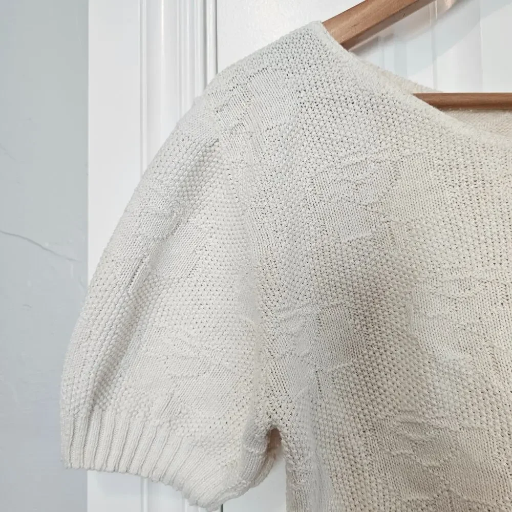 Vintage Wrangler Sweater Women Med White Floral Knit Twee Preppy Cottage 80s